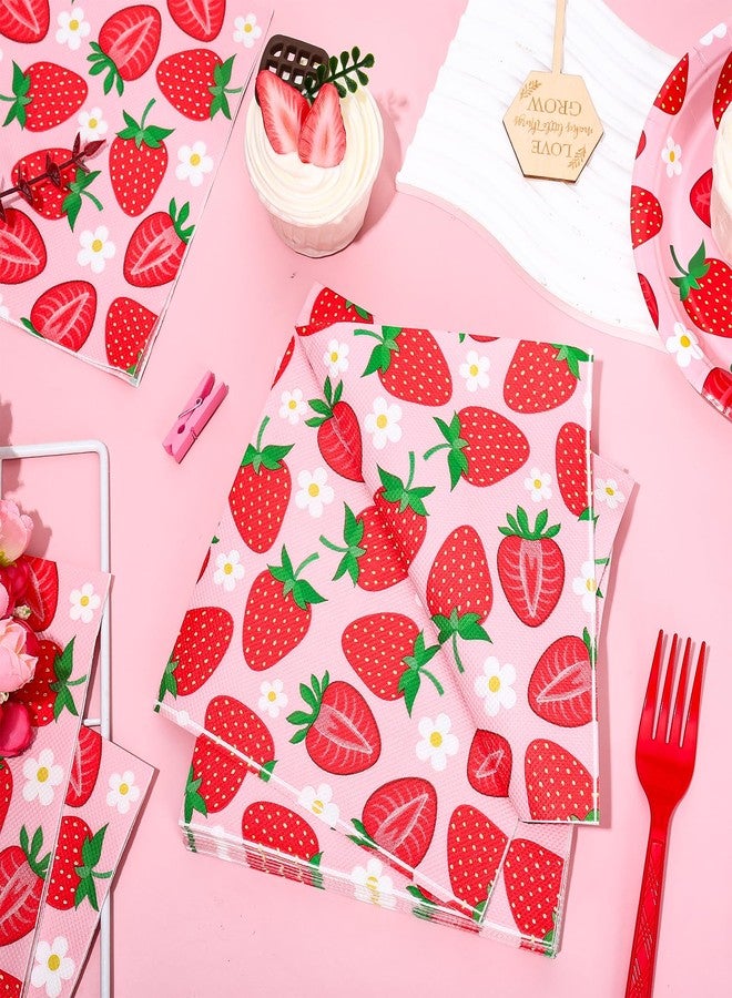 Whaline 80Pcs Strawberry Paper Napkins Fruit Disposable Napkins Red Pink Luncheon Dinner Table Napkins for Wedding Birthday Baby Shower Party Supplies - Image 3